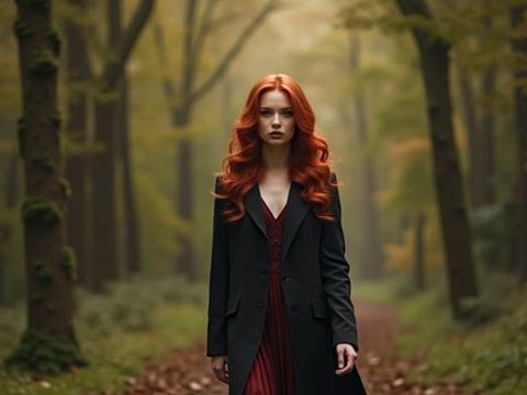 Девушка гуляет в осеннем лесу