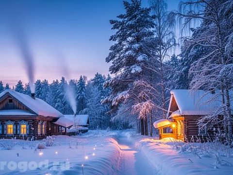 Деревенский пейзаж в январе