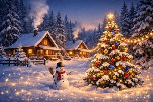 Новогодний пейзаж в деревне