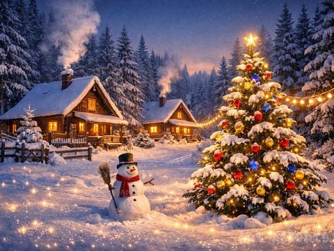 Новогодний пейзаж в деревне