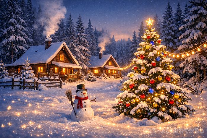 Новогодний пейзаж в деревне