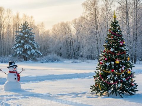 Снежный январь арт иллюстрация