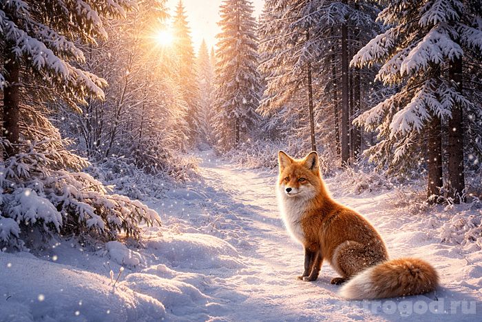Лиса в зимнем лесу арт иллюстрация для статьи Что нельзя делать 22 января