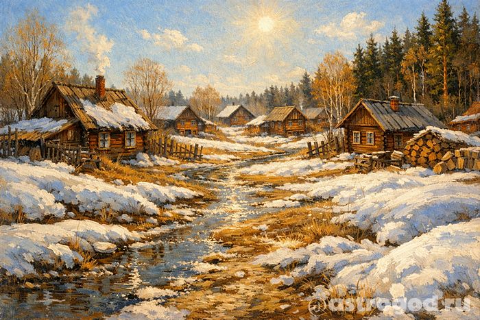 Весна в марте, русская деревня