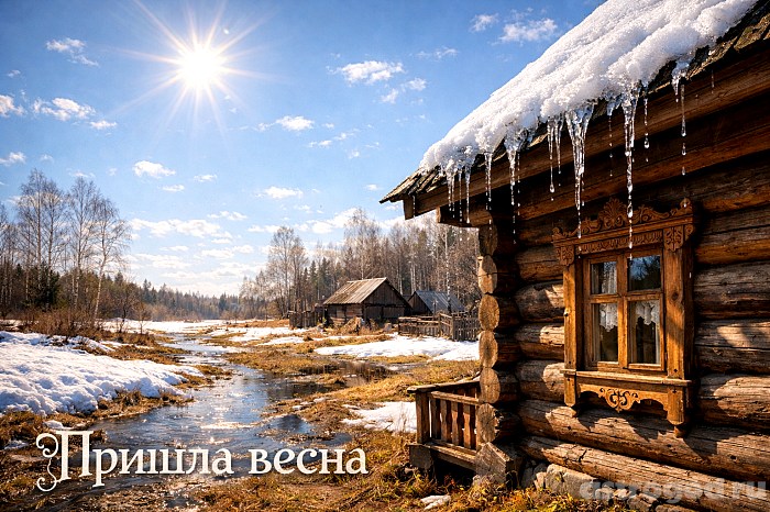 Пришла весна деревенский пейзаж в марте