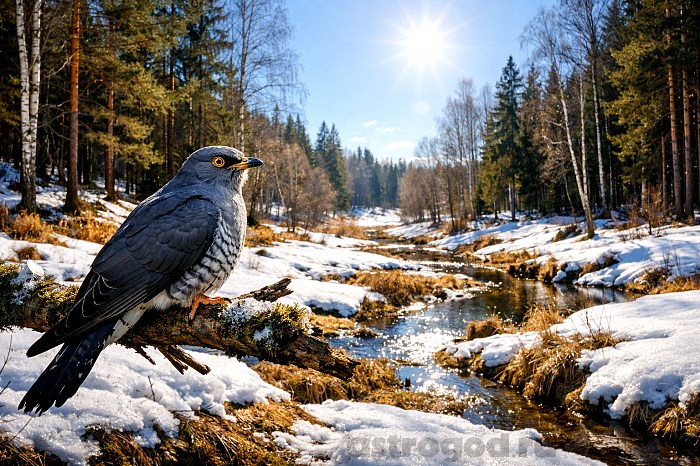 Кукушка в лесу, весна, март