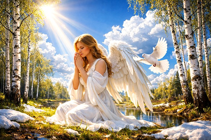 Ангел в лесу, берёзы в апреле