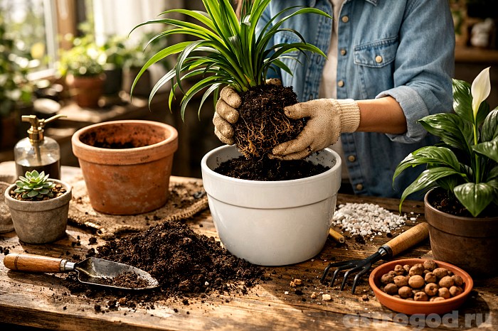 Процесс пересадки комнатных растений