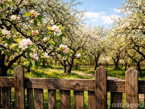 Яблоневый сад в апреле