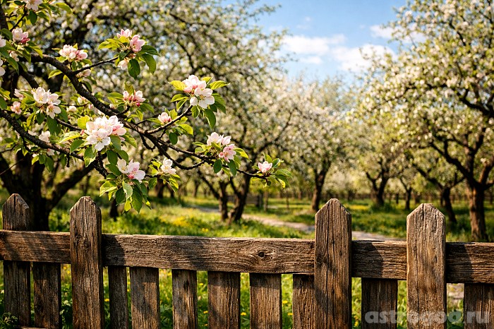 Яблоневый сад в апреле