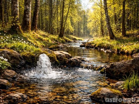 Родник в весеннем лесу
