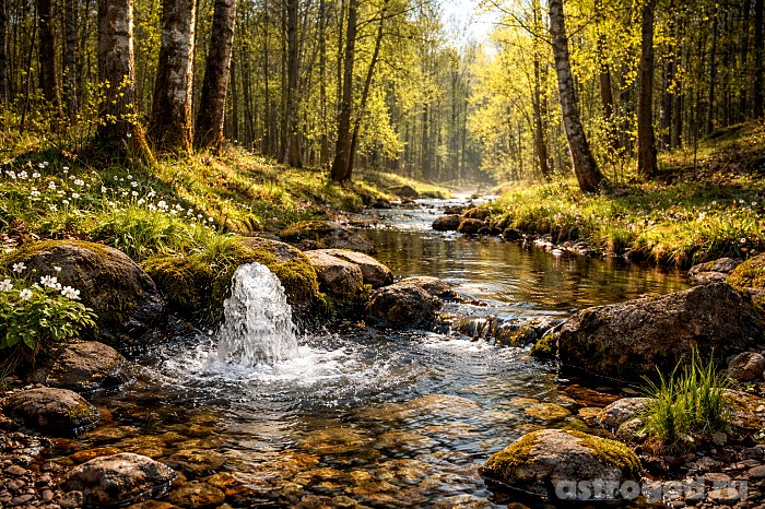 Родник в весеннем лесу