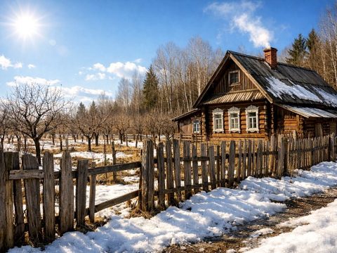 Деревенский сад ранней весной