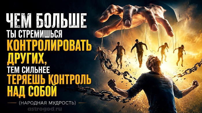 Чем больше ты стремишься контролировать других, тем сильнее теряешь контроль над собой (народная мудрость)