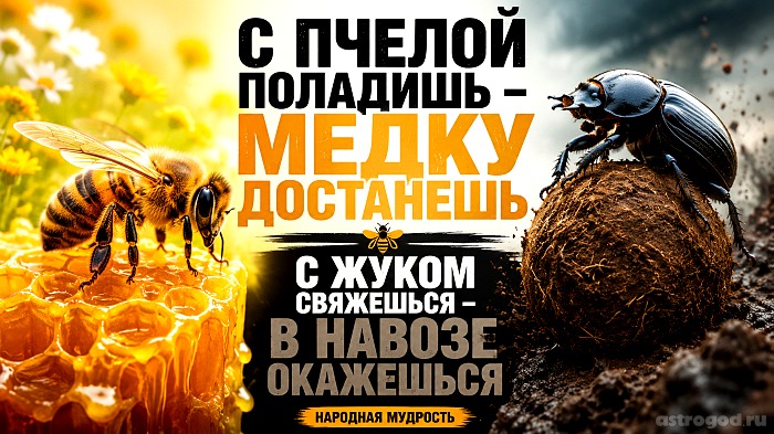 С пчелой поладишь — медку достанешь, с жуком свяжешься — в навозе окажешься (народная мудрость)