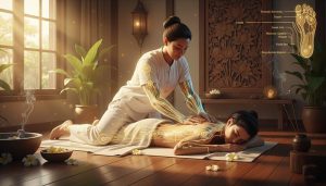 Сеанс тайского массажа арт иллюстрация