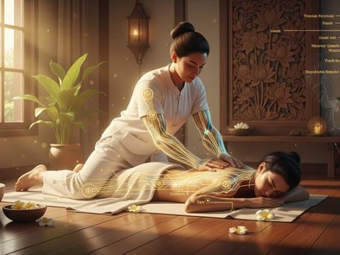 Сеанс тайского массажа арт иллюстрация