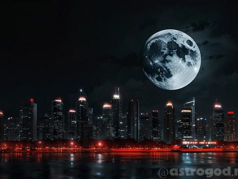 Луна в марте над городом