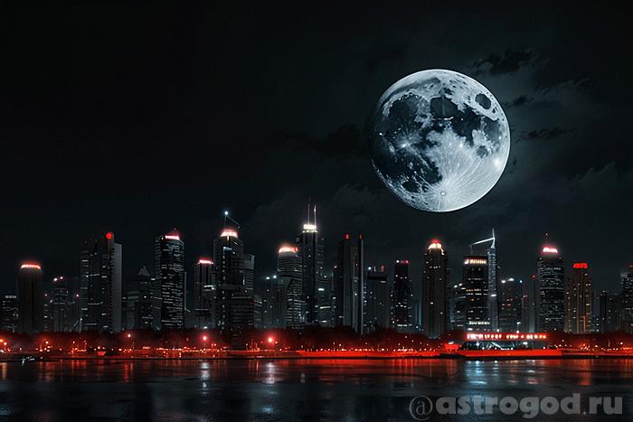 Луна в марте над городом